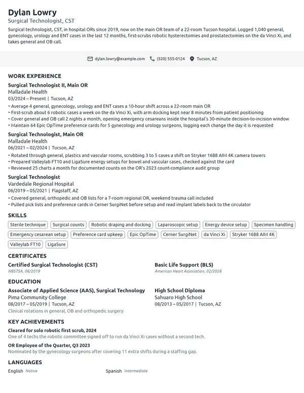 Surgical Tech resume example