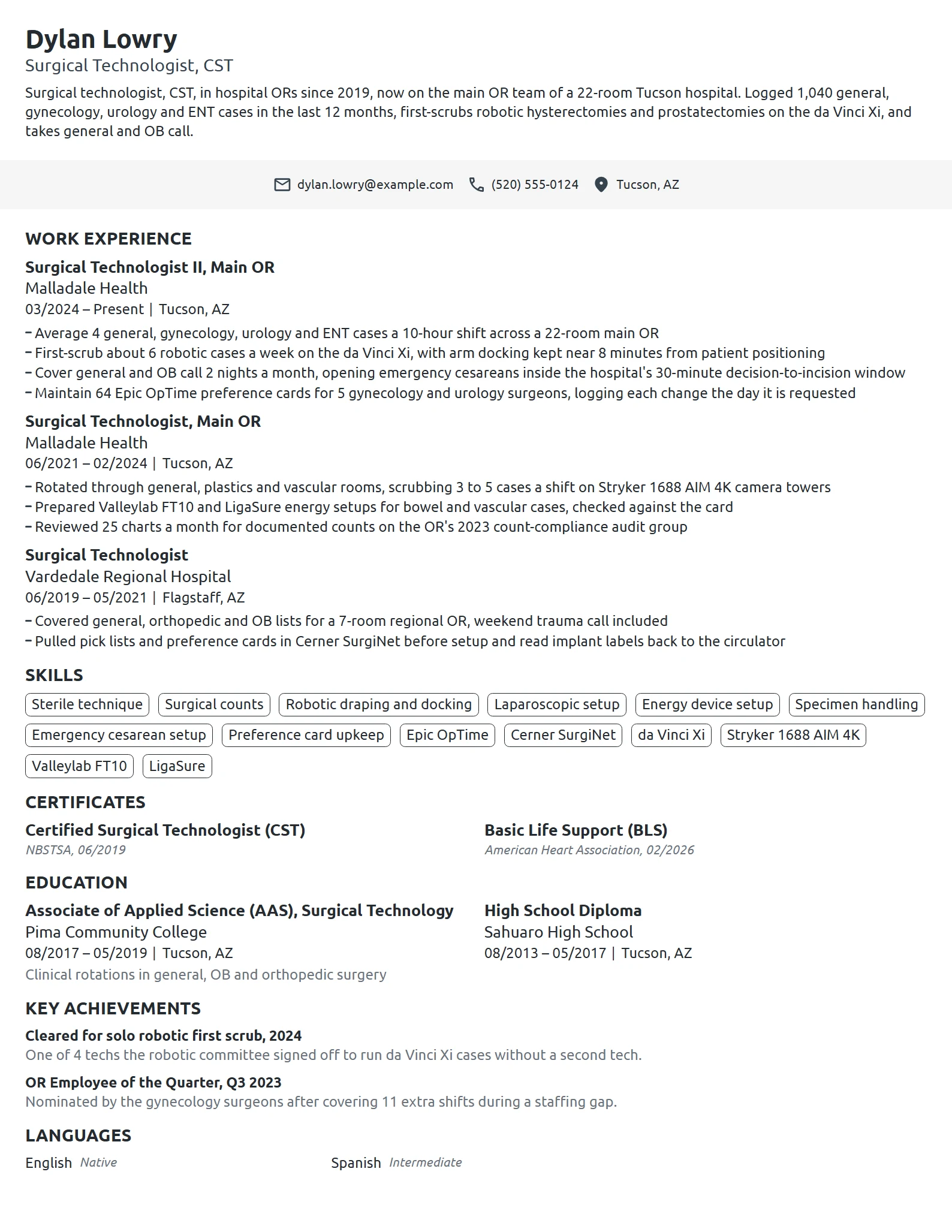 Surgical Tech resume example