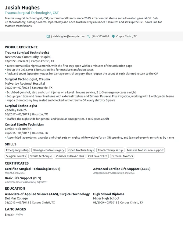 Trauma Surgical Tech resume example