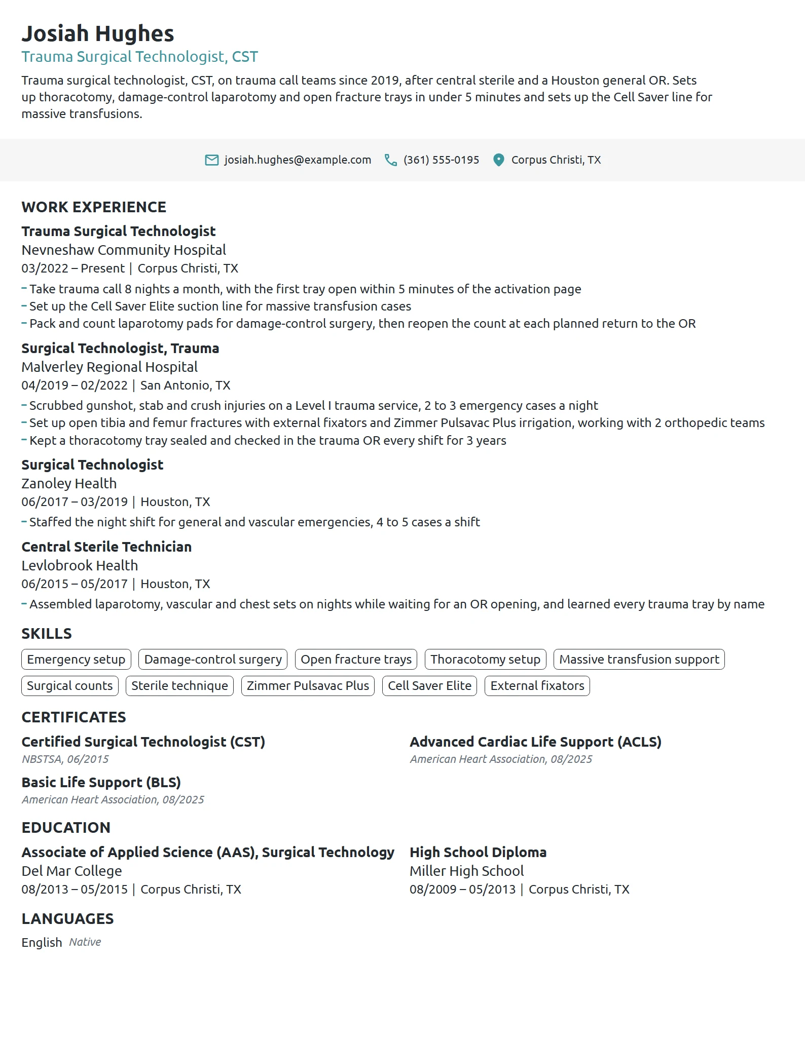 Trauma Surgical Tech resume example