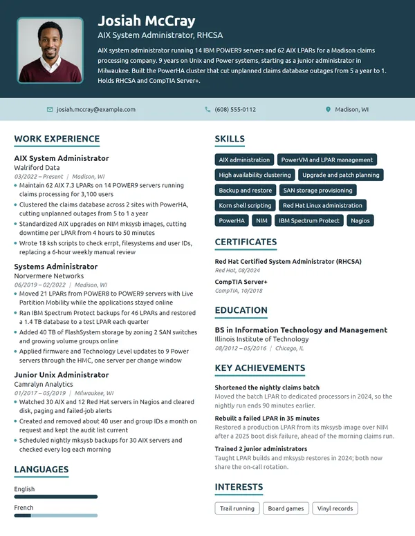 AIX System Administrator resume example