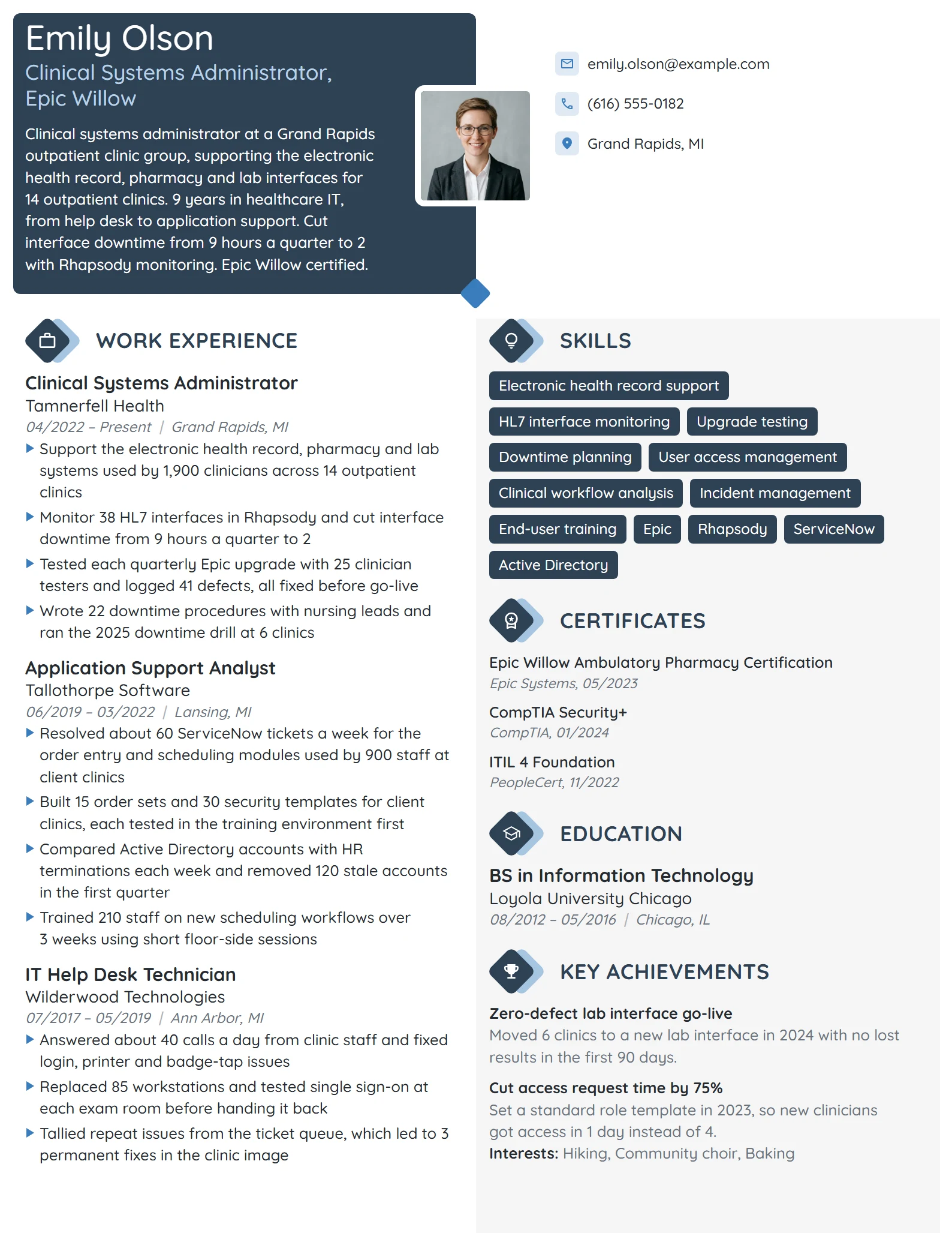 Clinical Systems Administrator resume example