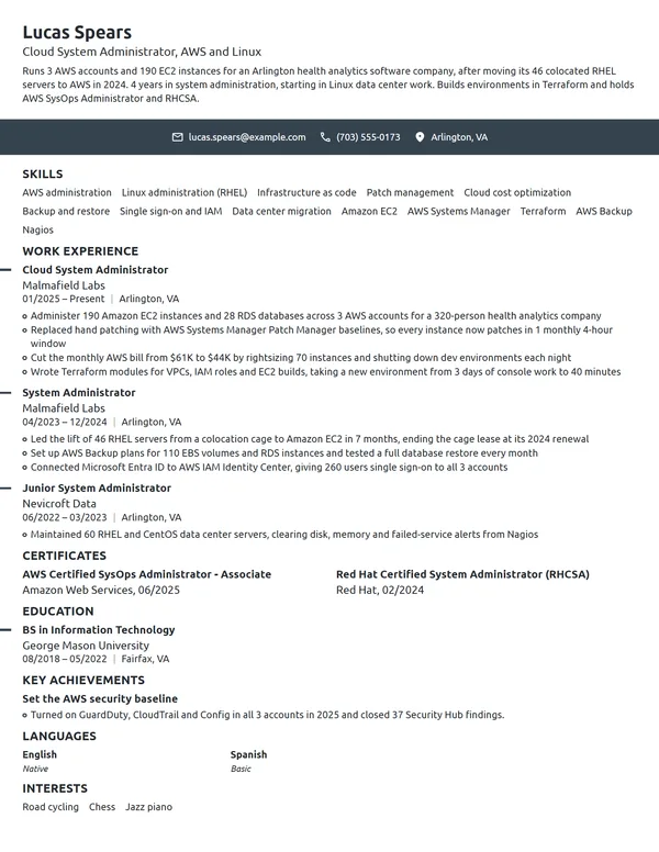 Cloud System Administrator resume example
