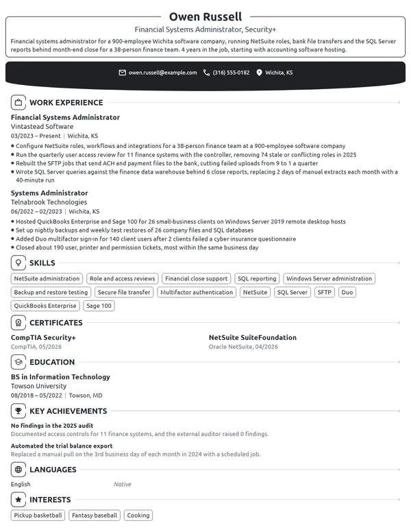 Financial System Administrator resume example