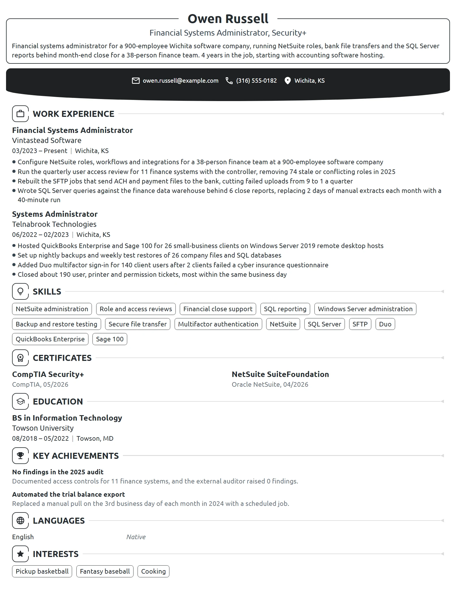 Financial System Administrator resume example