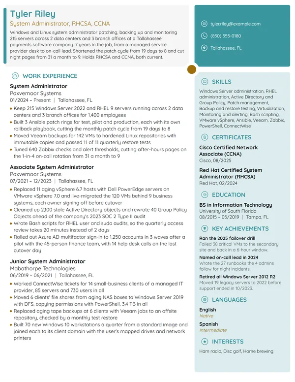 System Administrator resume example