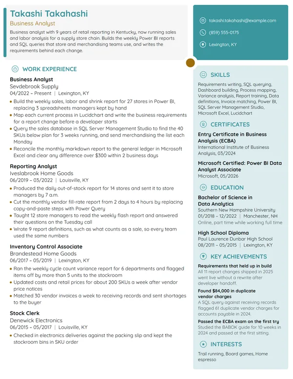 Target Business Analyst resume example