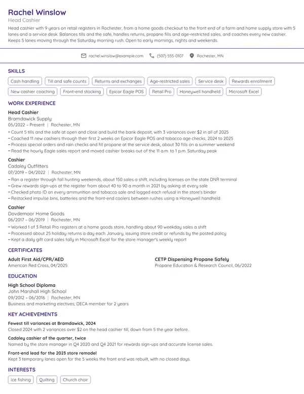 Target Cashier resume example