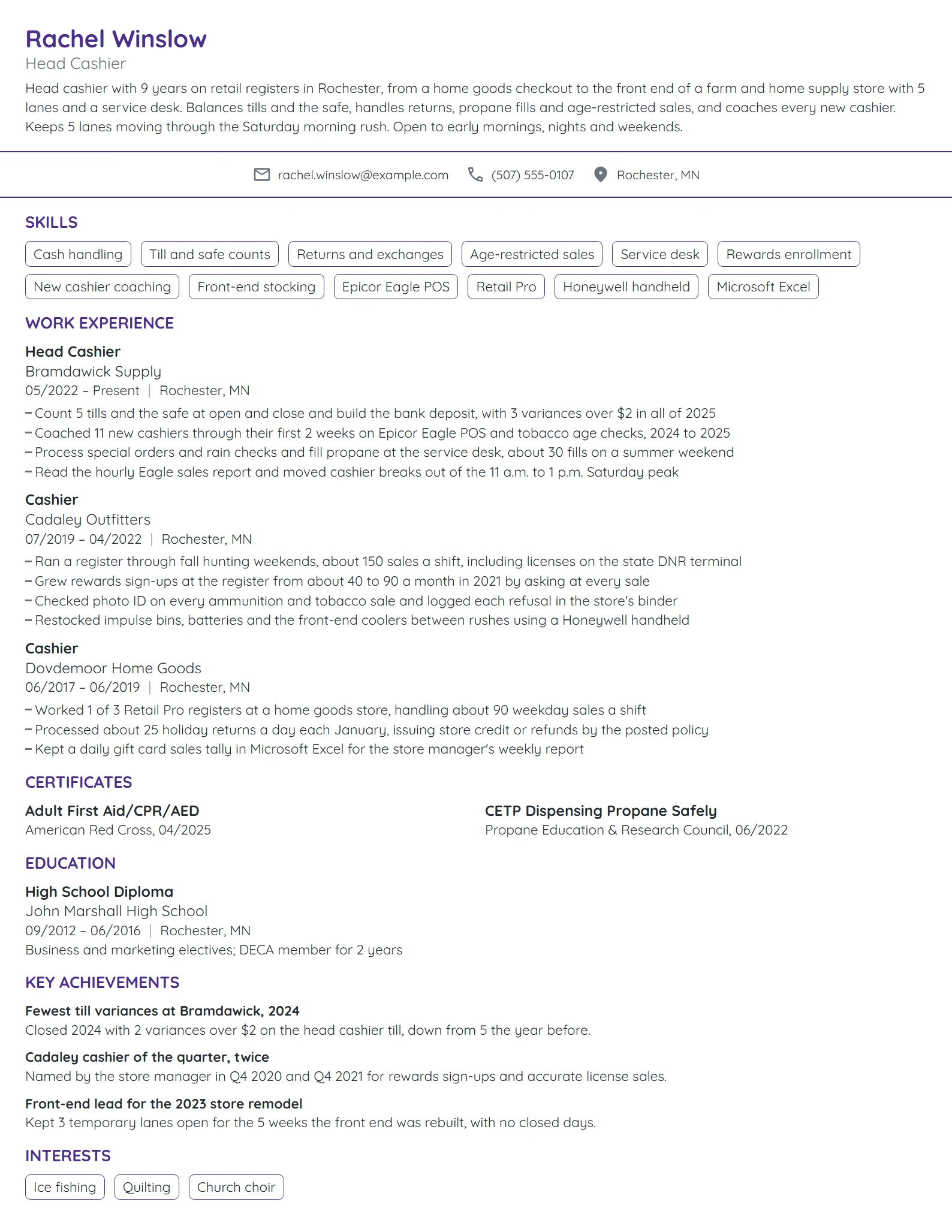 Target Cashier resume example