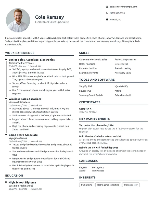 Target Electronics Specialist resume example