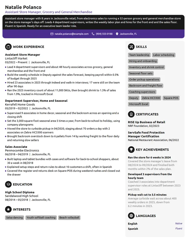 Target Executive Team Leader resume example