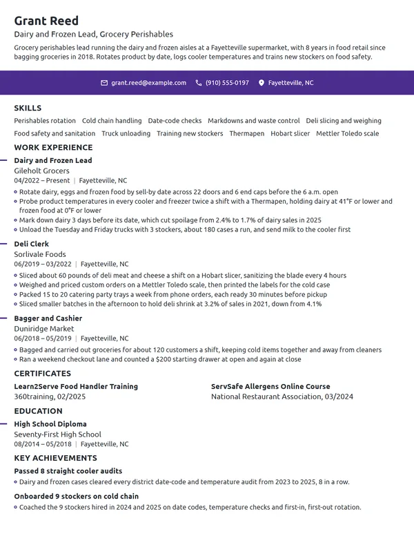 Target Food & Beverage Expert resume example
