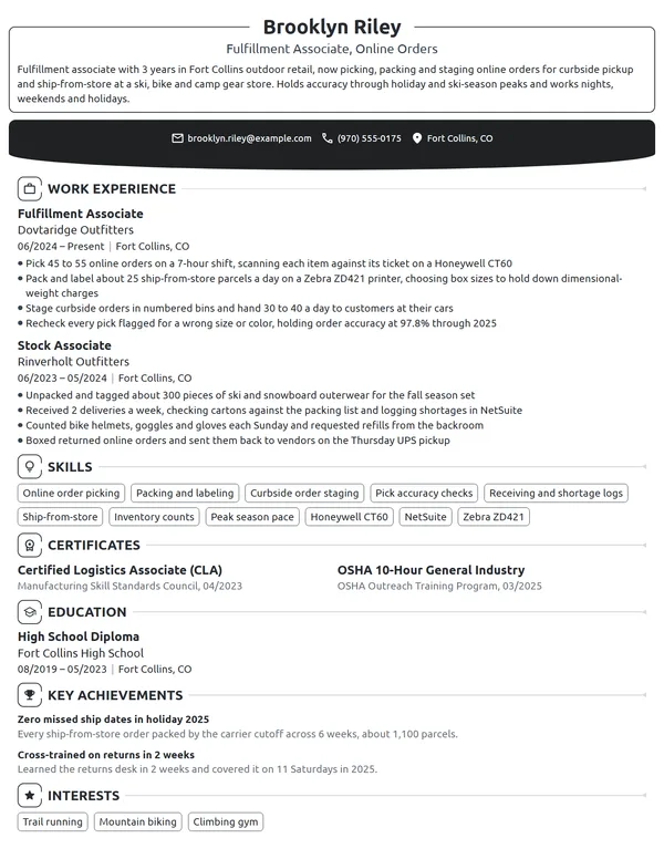 Target Fulfillment Expert resume example