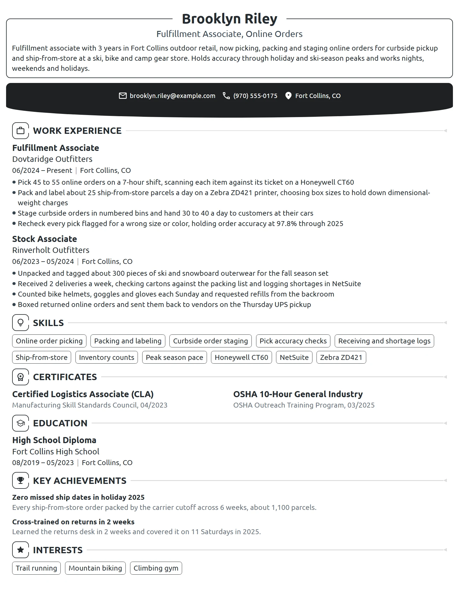 Target Fulfillment Expert resume example