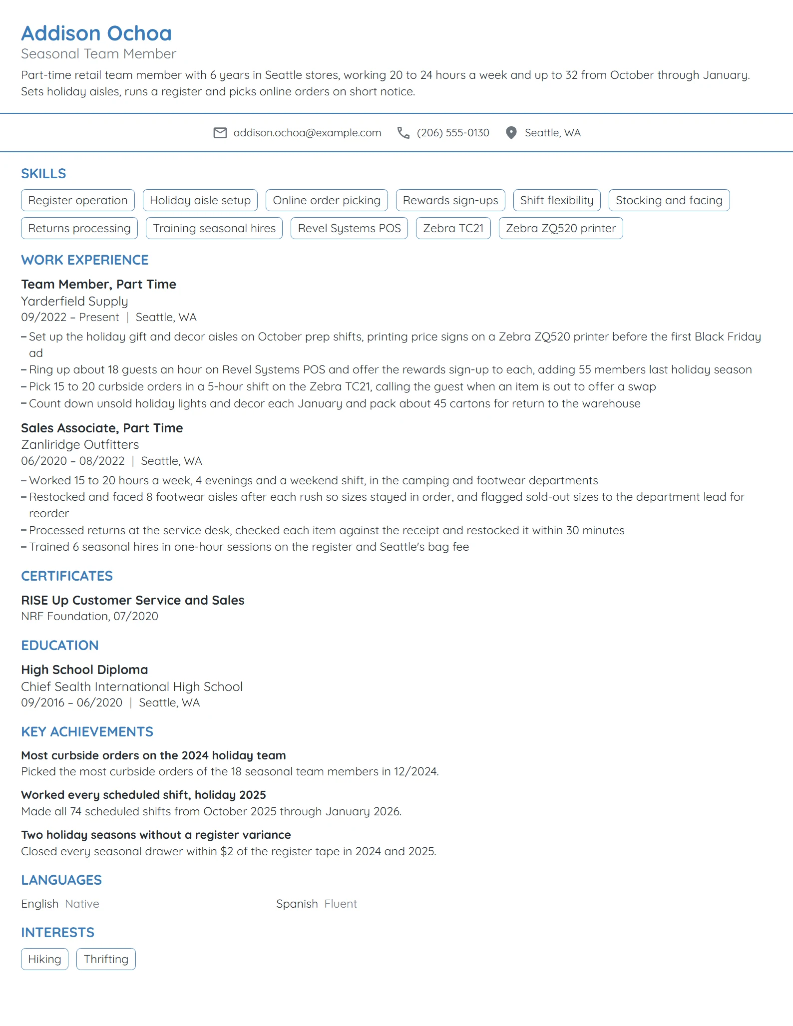Target Seasonal Team Member resume example