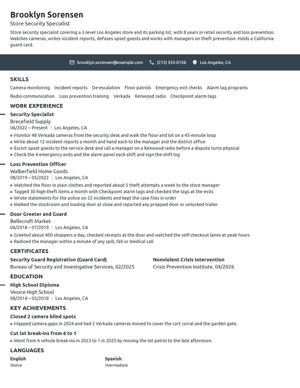 Target Security Specialist resume example