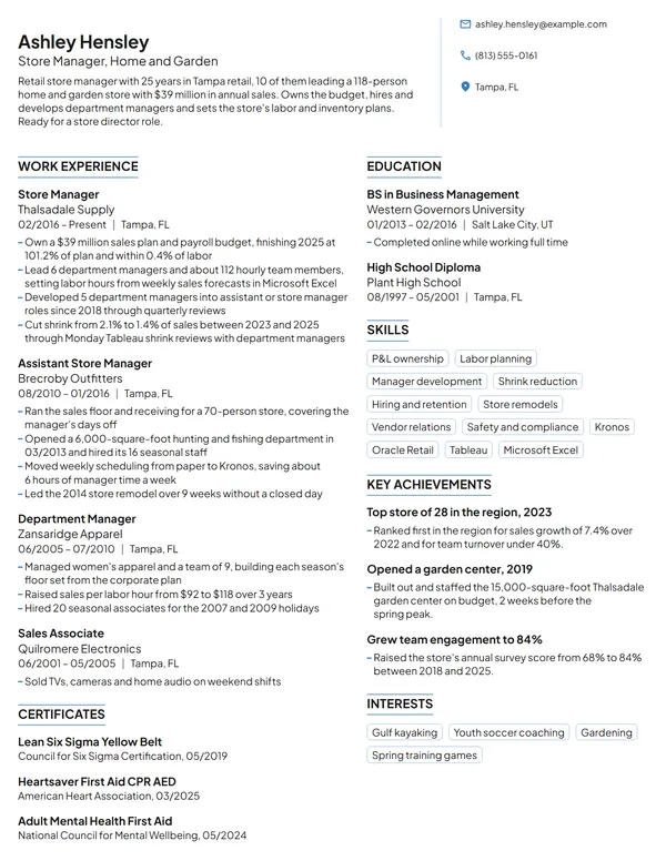 Target Store Director resume example