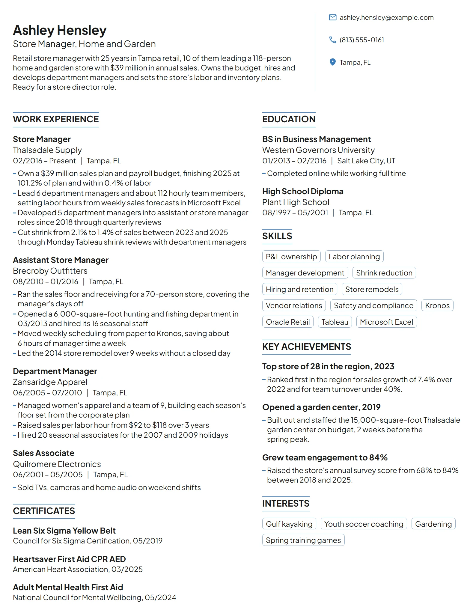Target Store Director resume example