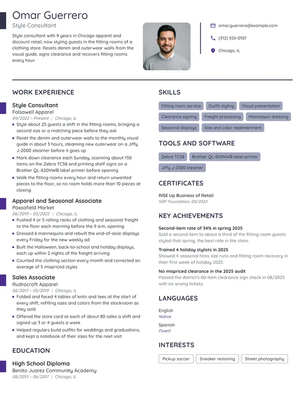 Target Style Consultant resume example