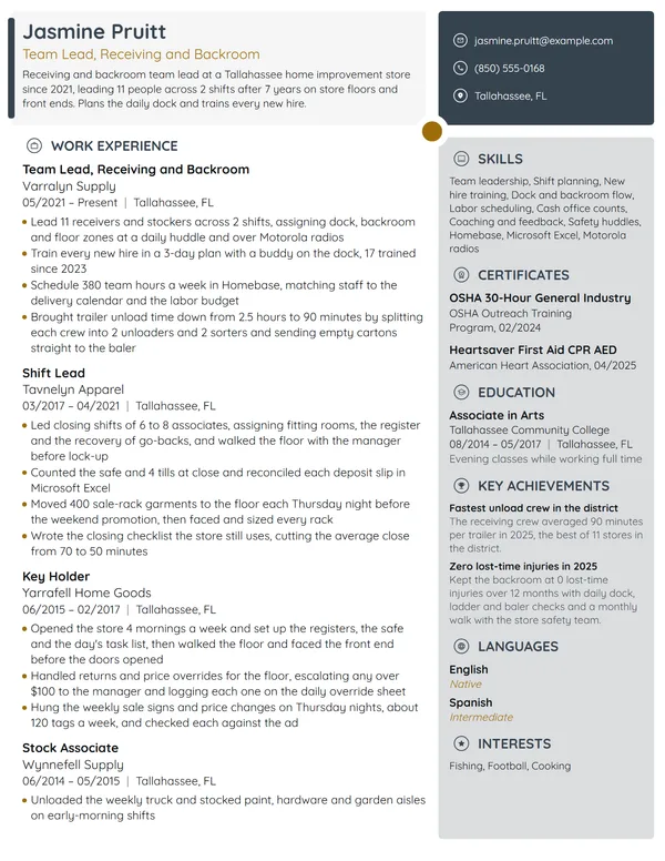 Target Team Lead resume example