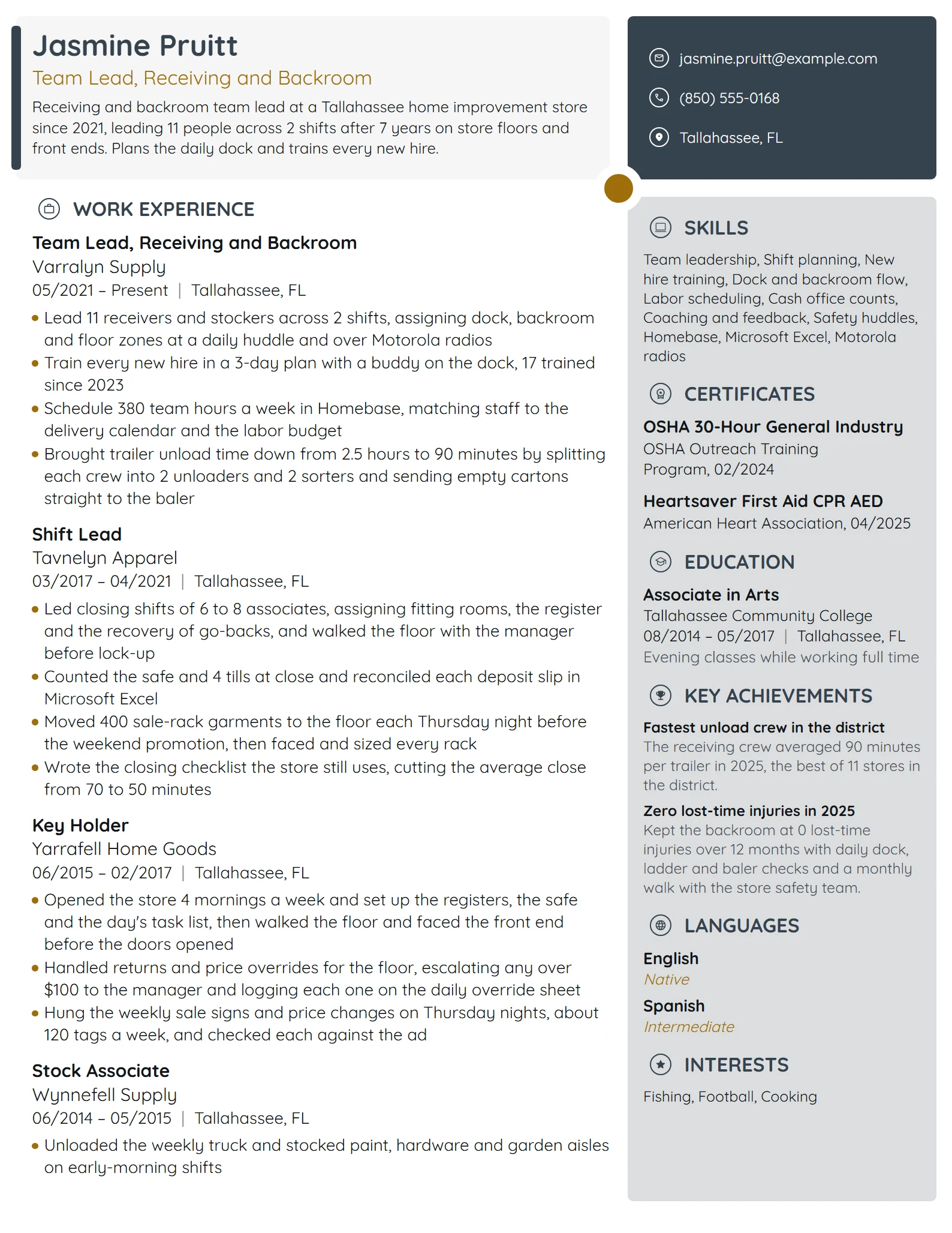 Target Team Lead resume example