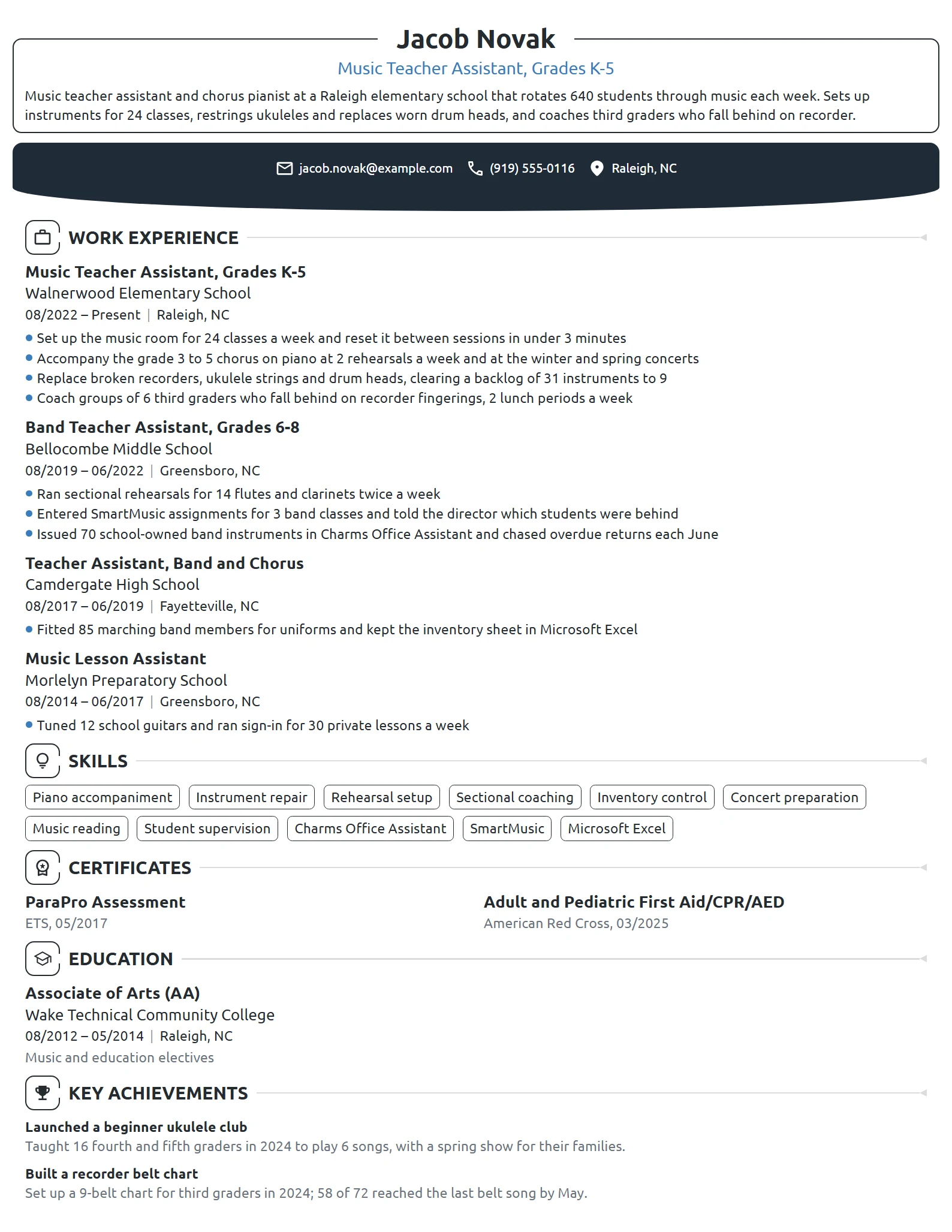 Music Teacher Assistant resume example