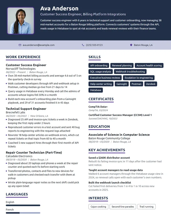 Customer Success Engineer resume example