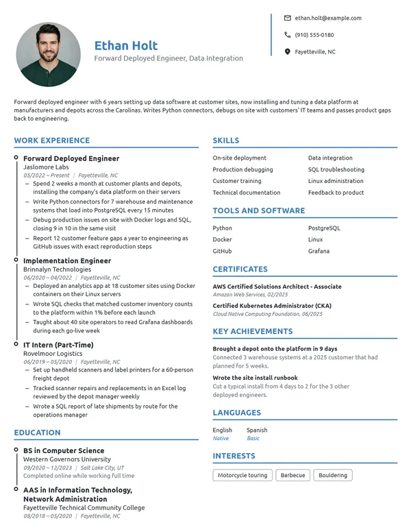 Forward Deployed Engineer resume example