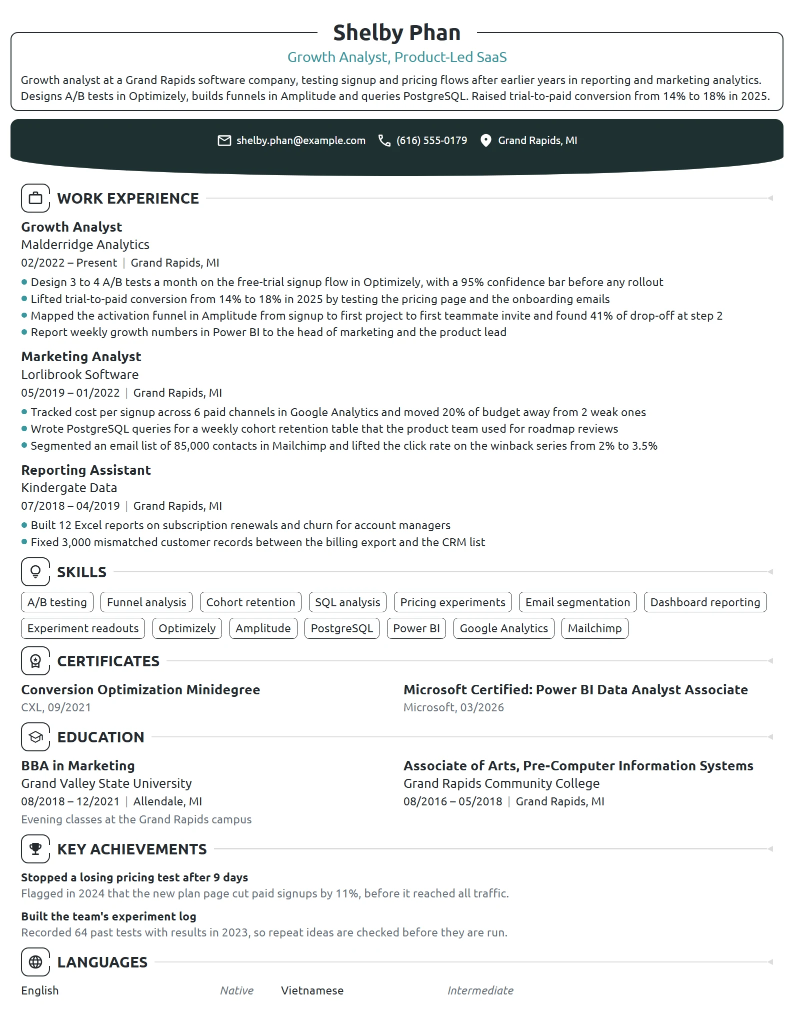 Growth Analyst resume example