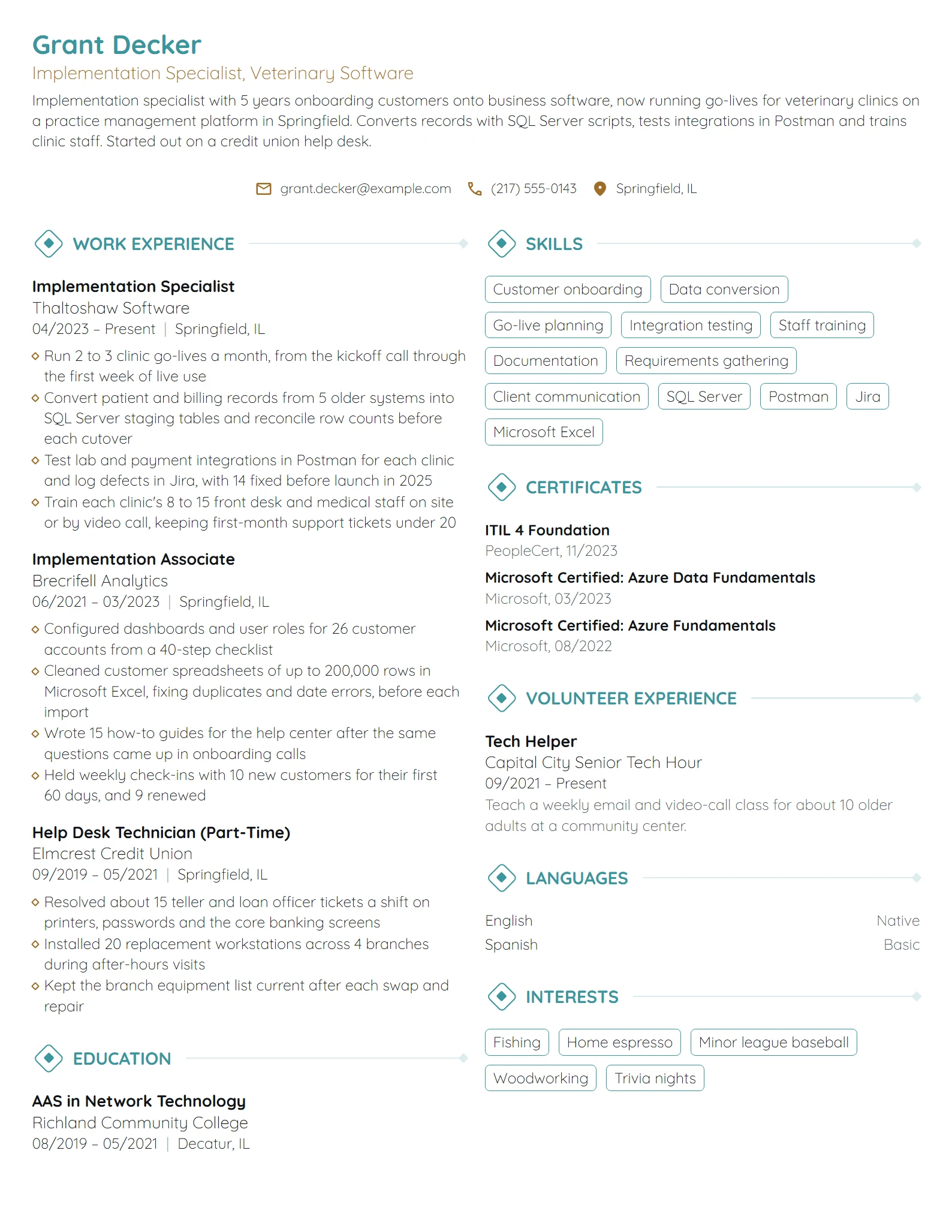 Implementation Specialist resume example
