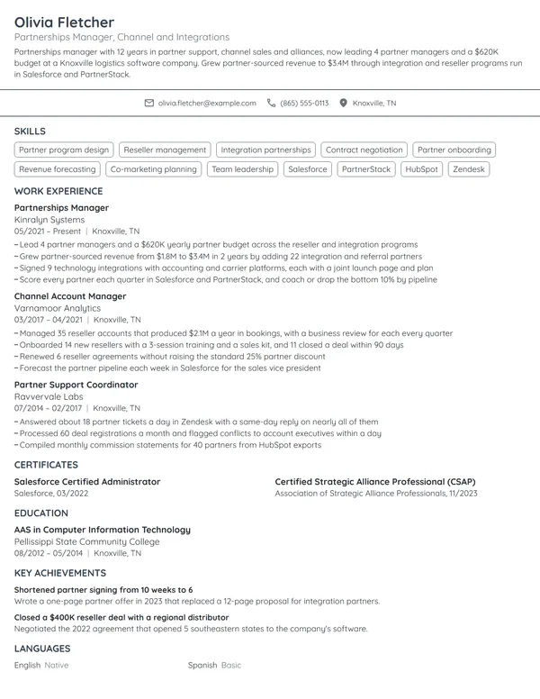 Partnerships Manager resume example