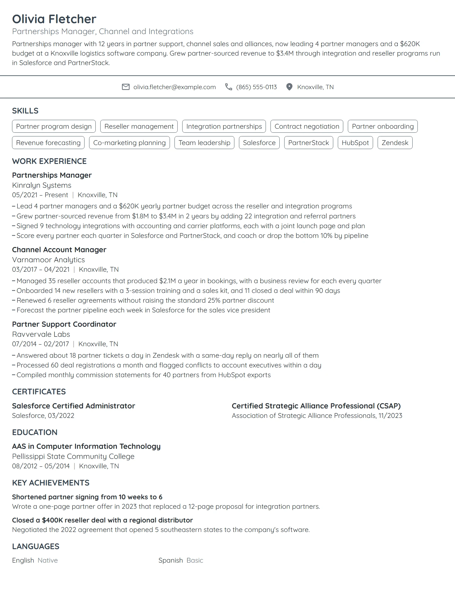 Partnerships Manager resume example