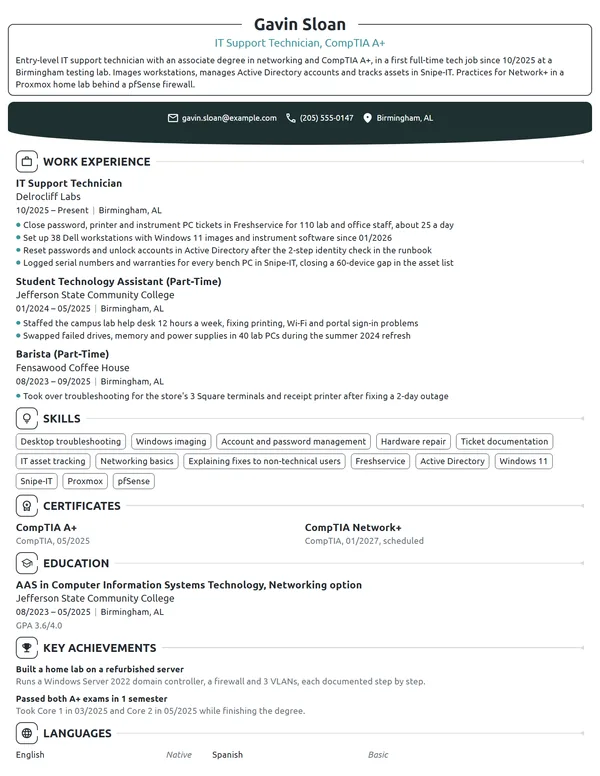 Tech with No Experience resume example