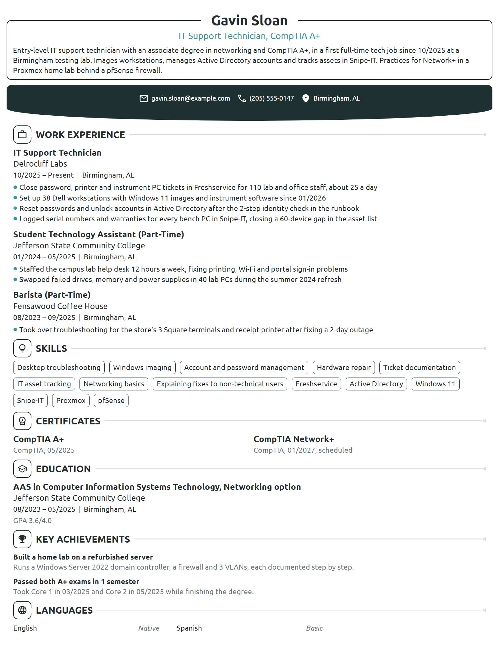 Tech with No Experience resume example