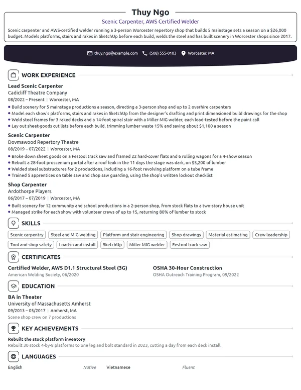 Scenic Carpenter resume example