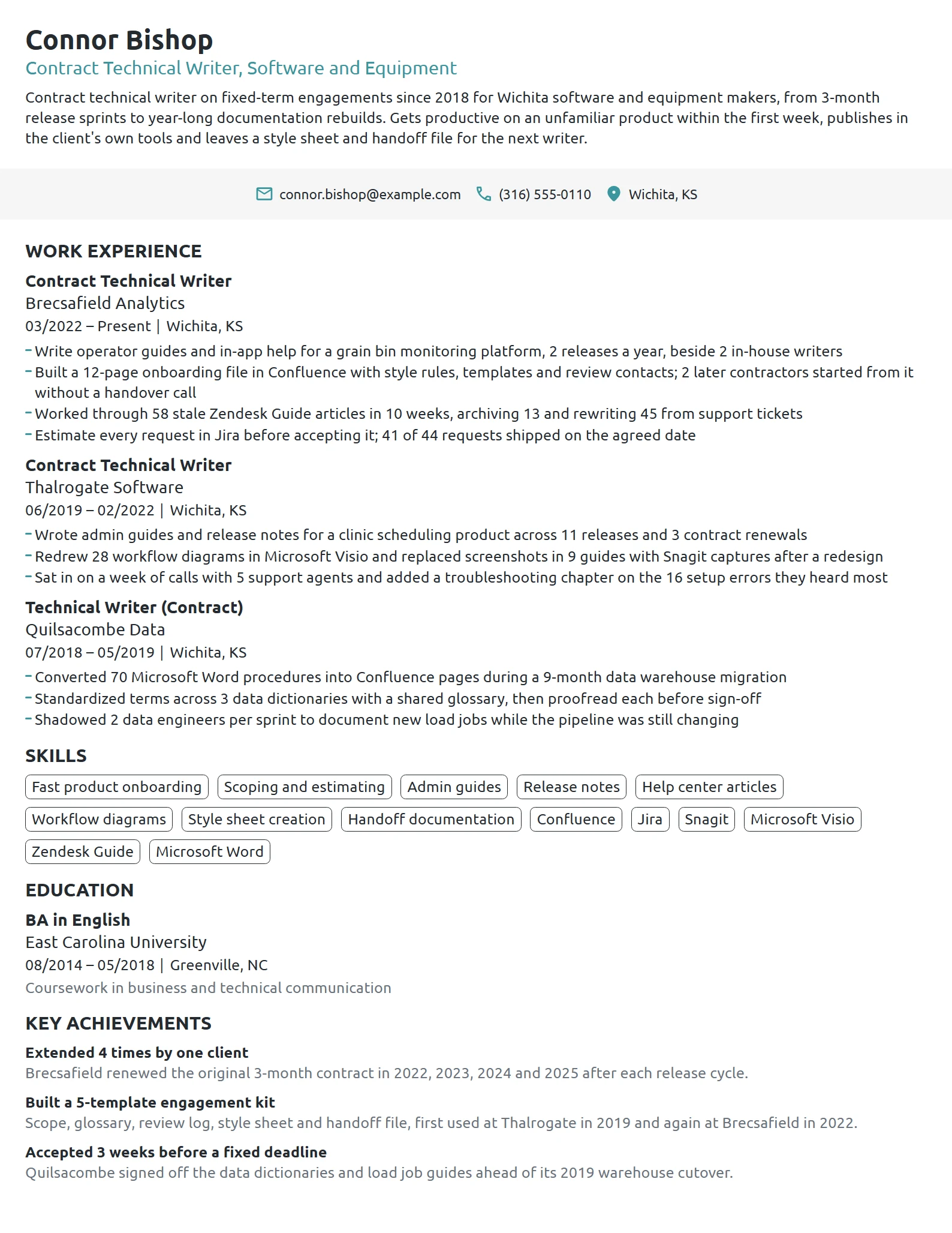 Contract Technical Writer resume example
