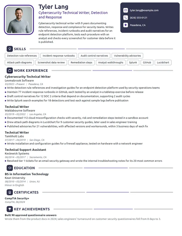 Cybersecurity Technical Writer resume example