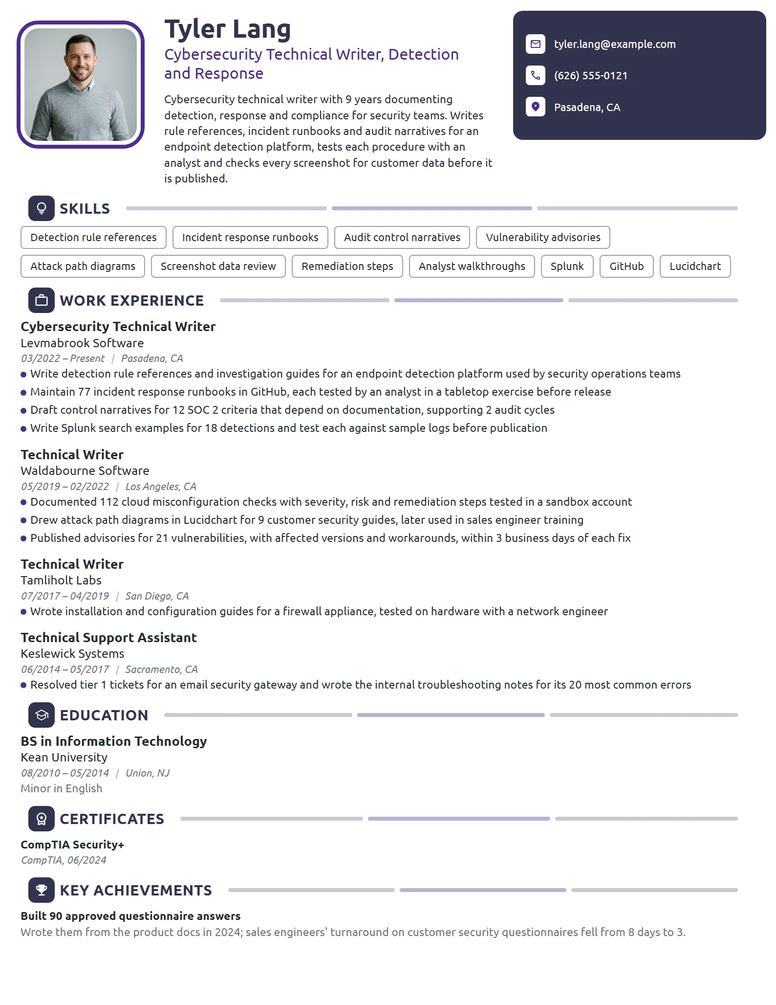 Cybersecurity Technical Writer resume example