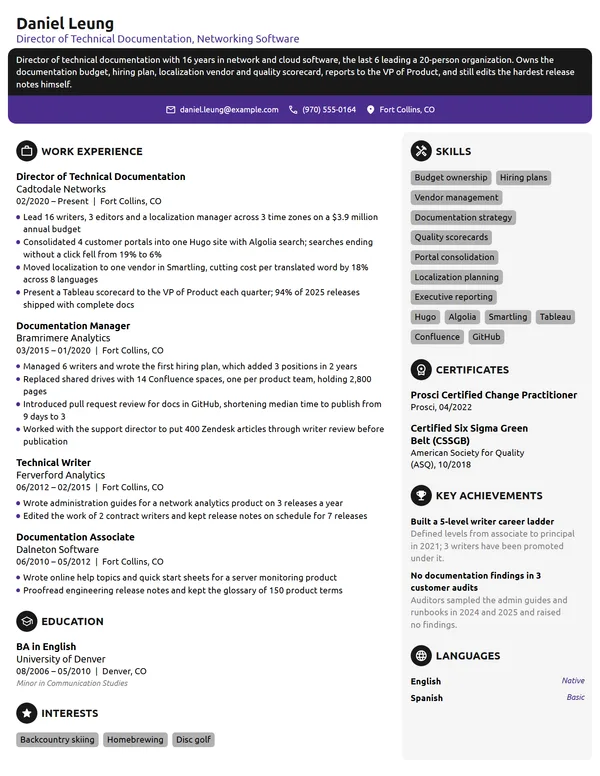 Director of Technical Documentation resume example
