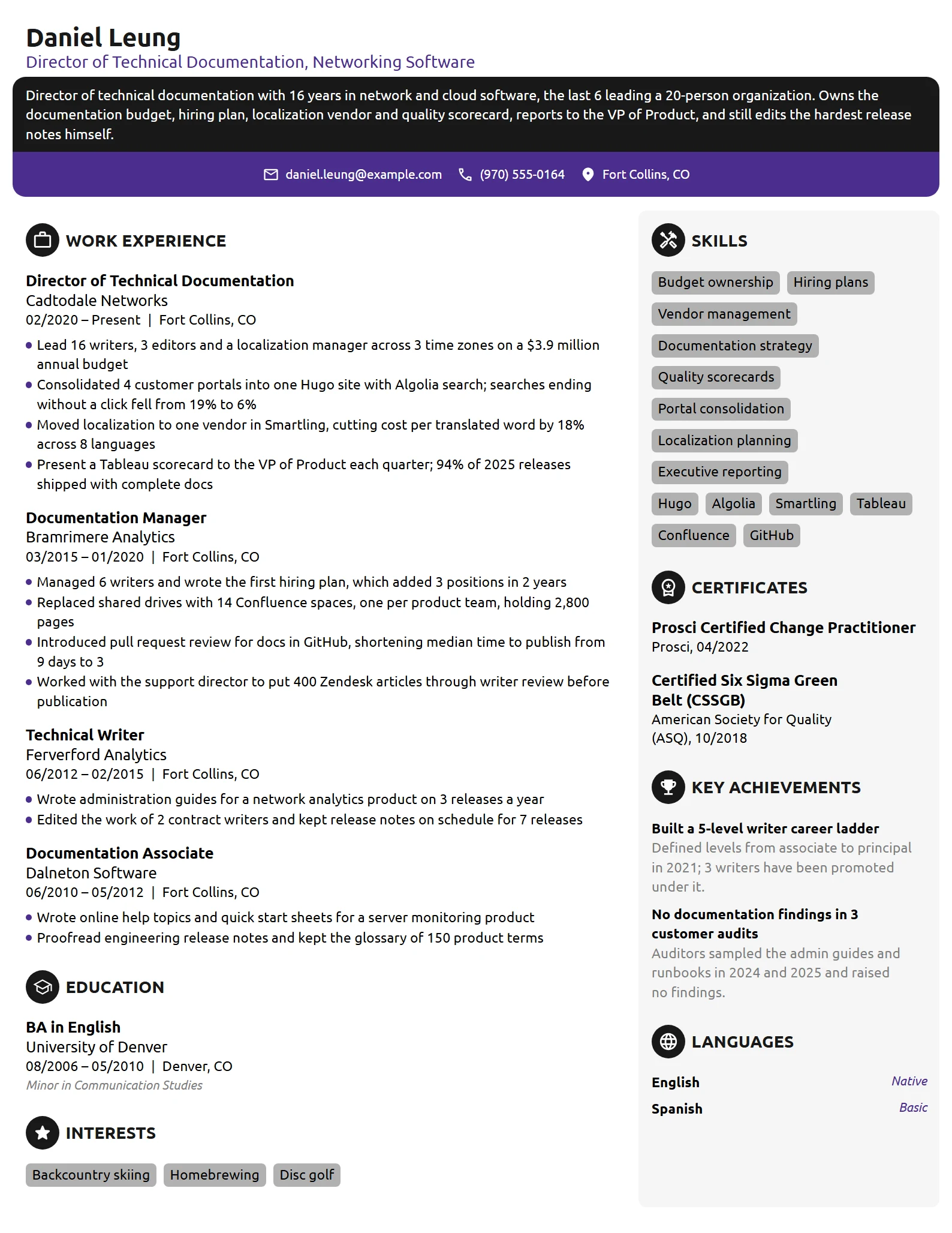 Director of Technical Documentation resume example