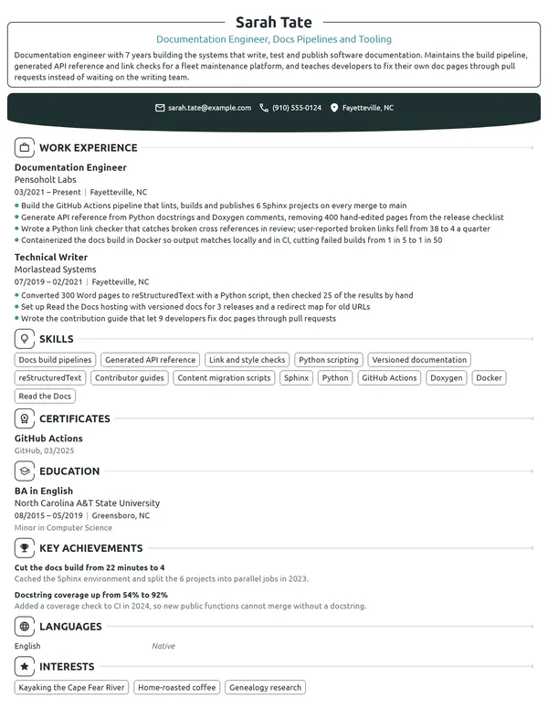 Documentation Engineer resume example