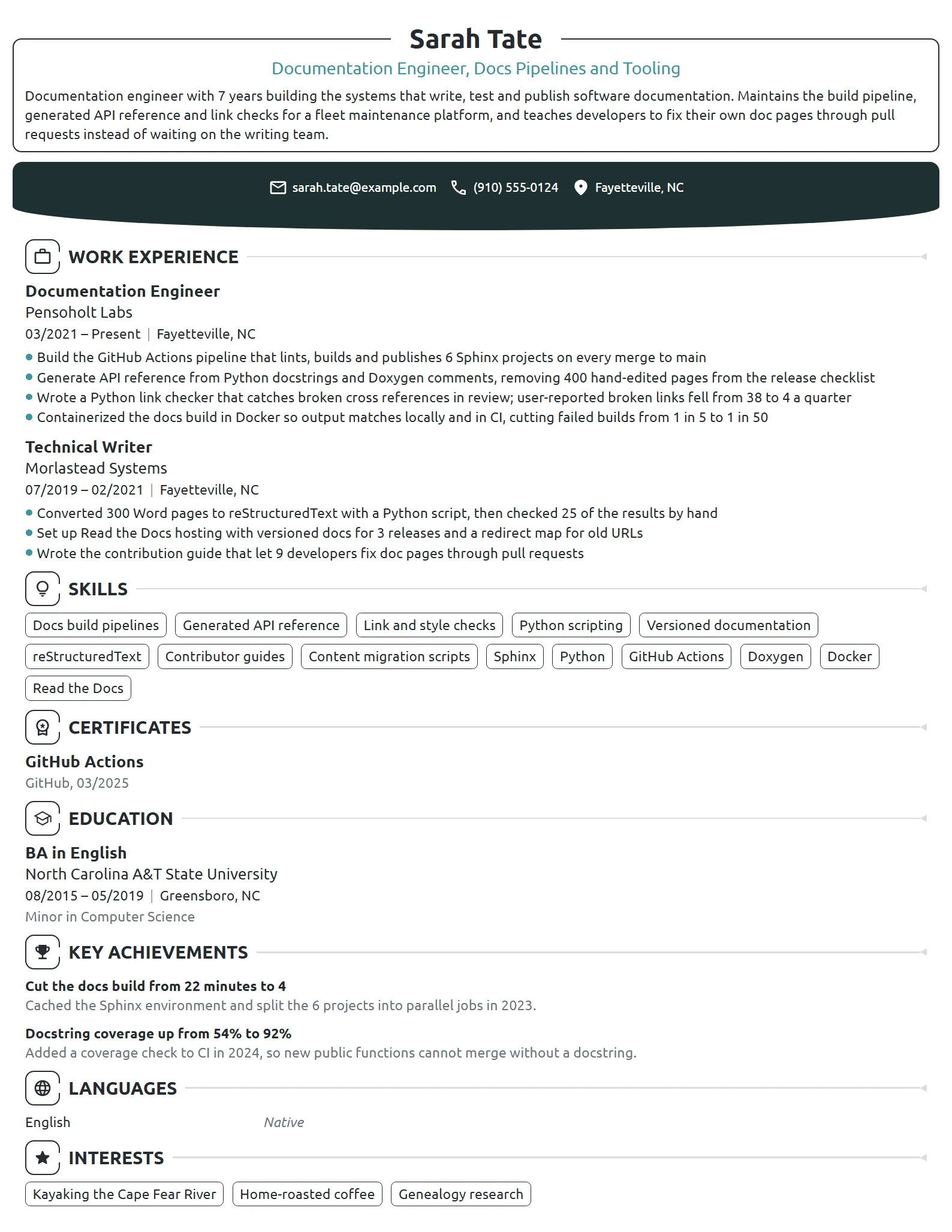 Documentation Engineer resume example