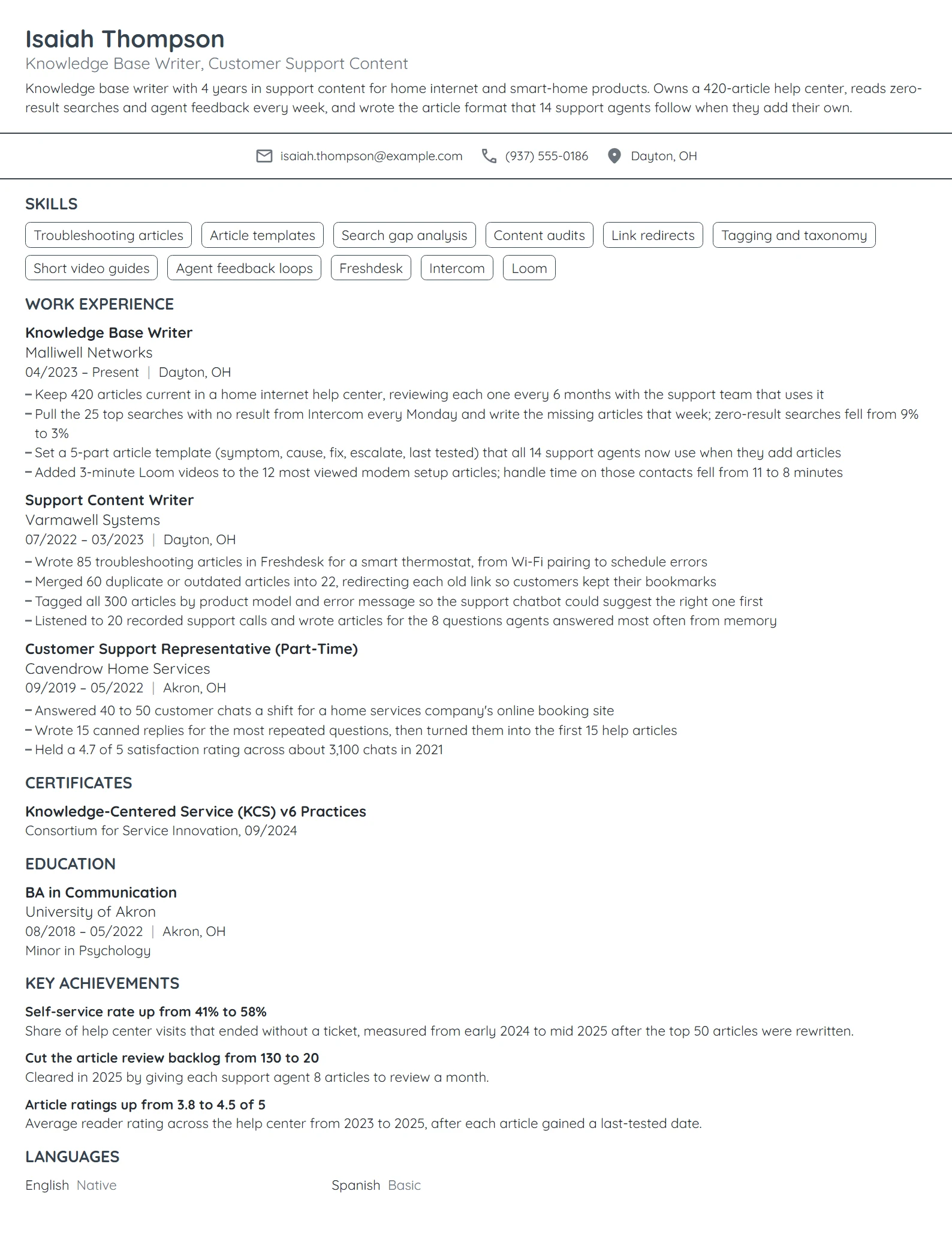 Knowledge Base Writer resume example