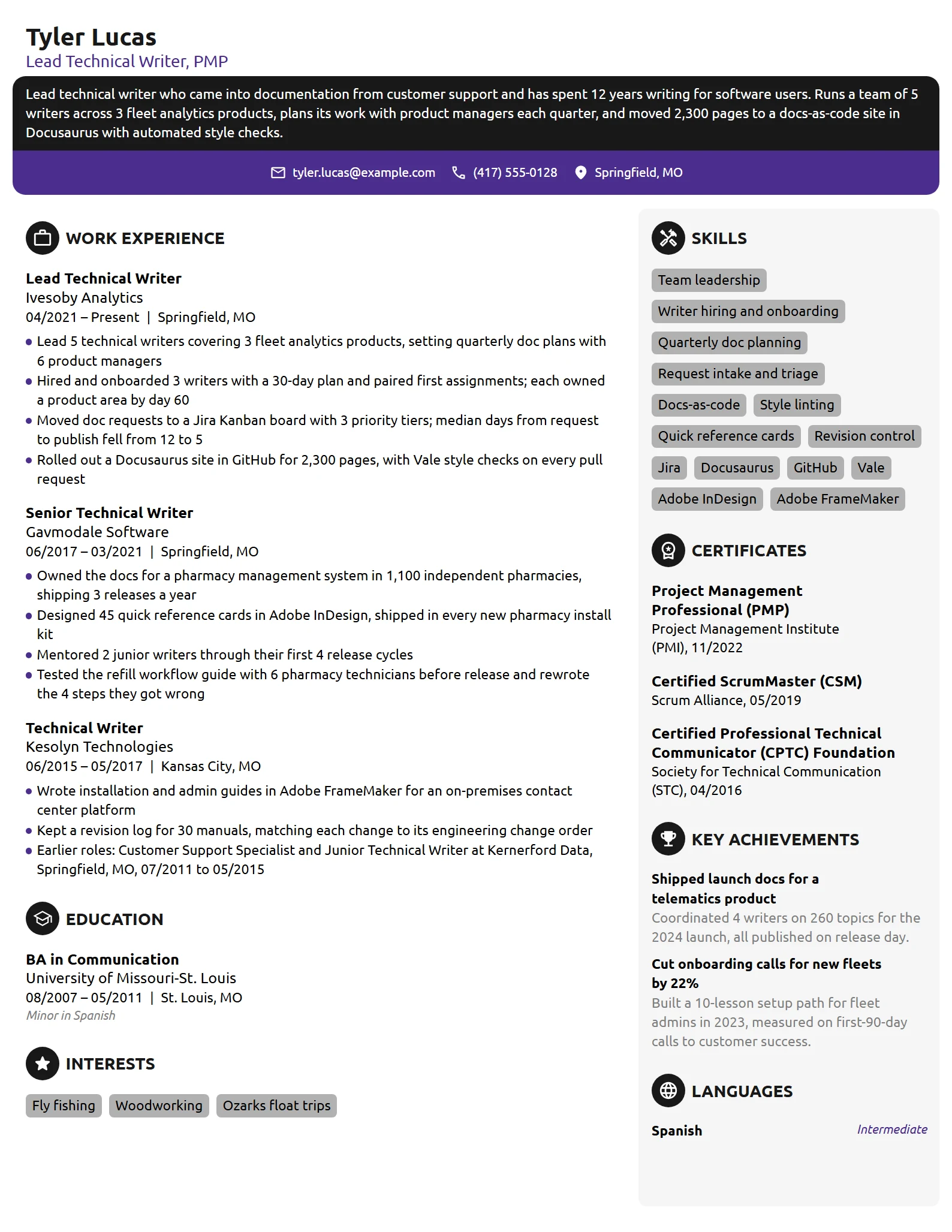 Lead Technical Writer resume example