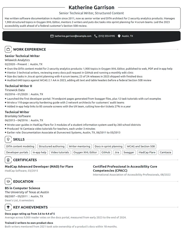 Senior Technical Writer resume example
