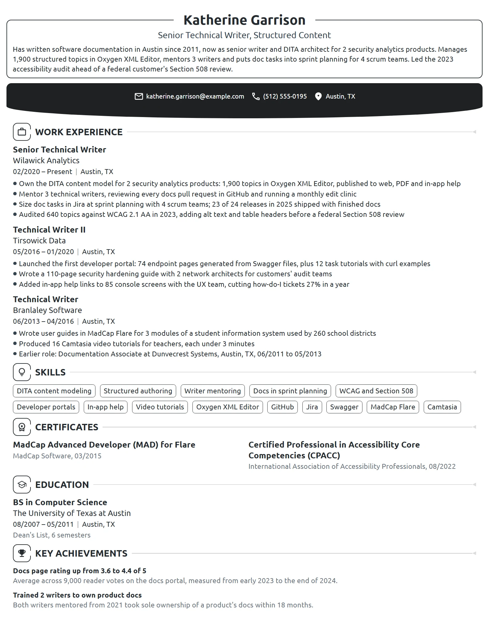 Senior Technical Writer resume example