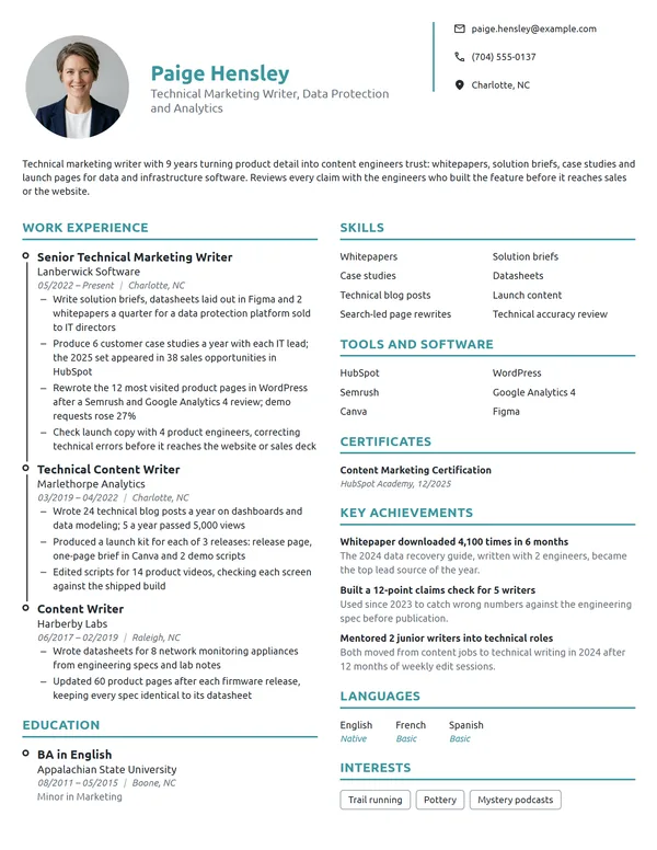 Technical Marketing Writer resume example