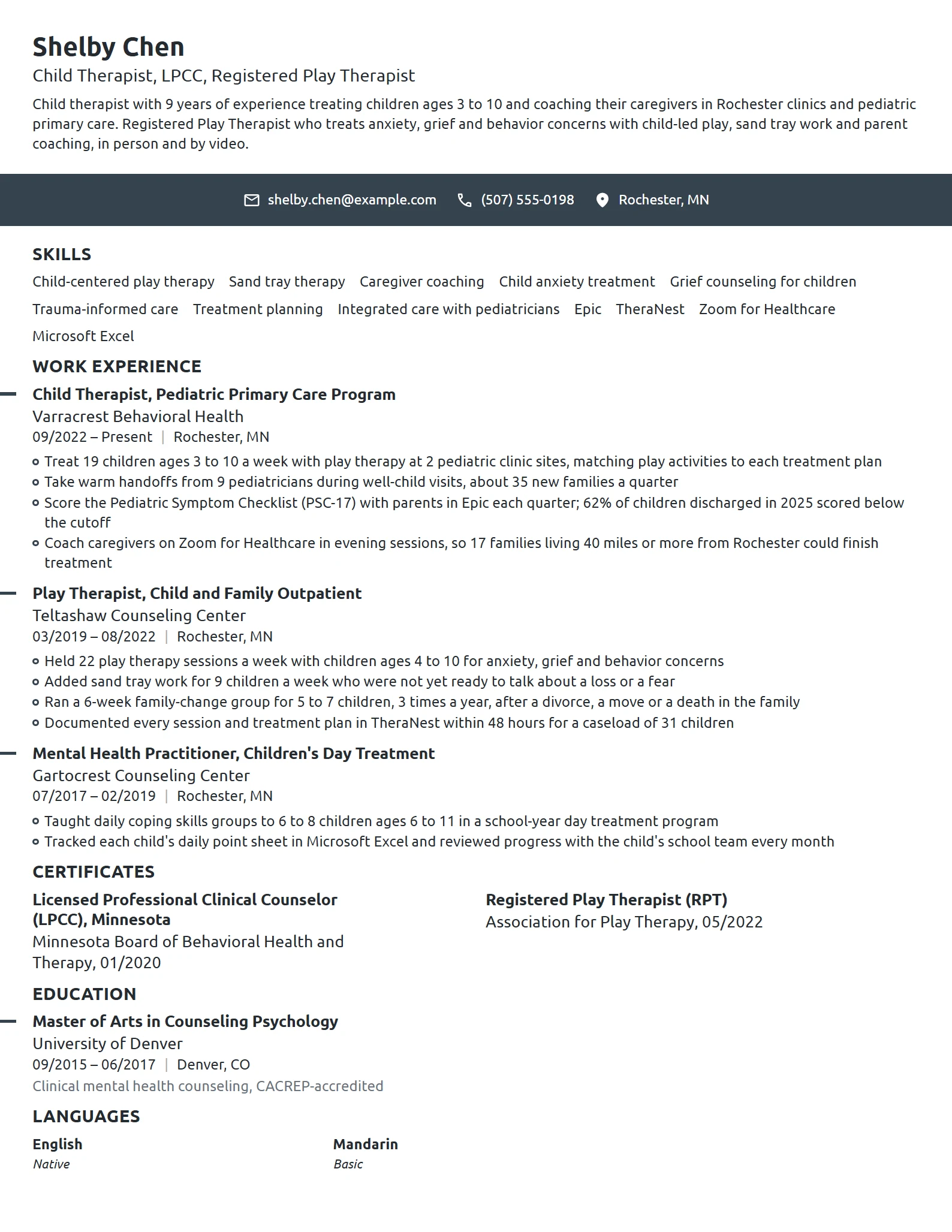 Child Therapist resume example