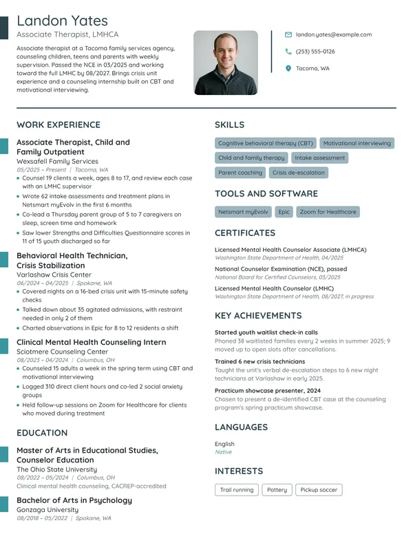 New Grad Therapist resume example