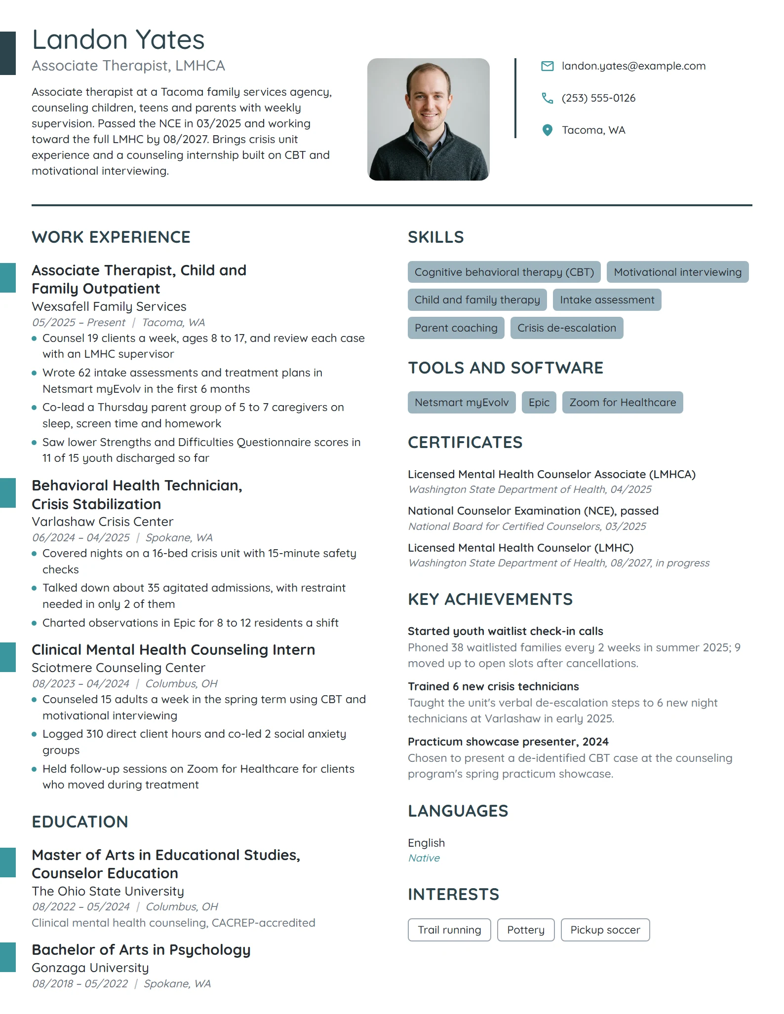 New Grad Therapist resume example